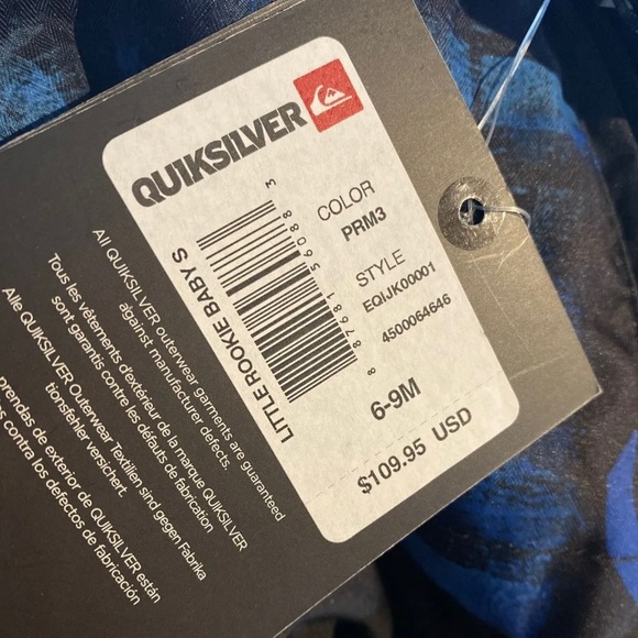 QUIKSILVER - Baby Boy Little Rookie Black Blue Snowsuit Bunting Cozy NWT Sz 9 Mo - Picture 5 of 5